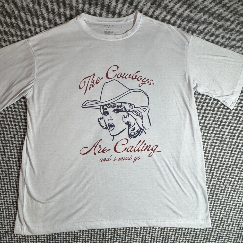 SHEIN Womens XL The Cowboys Are Calling Graphic Tee Heather Grey Western Retro